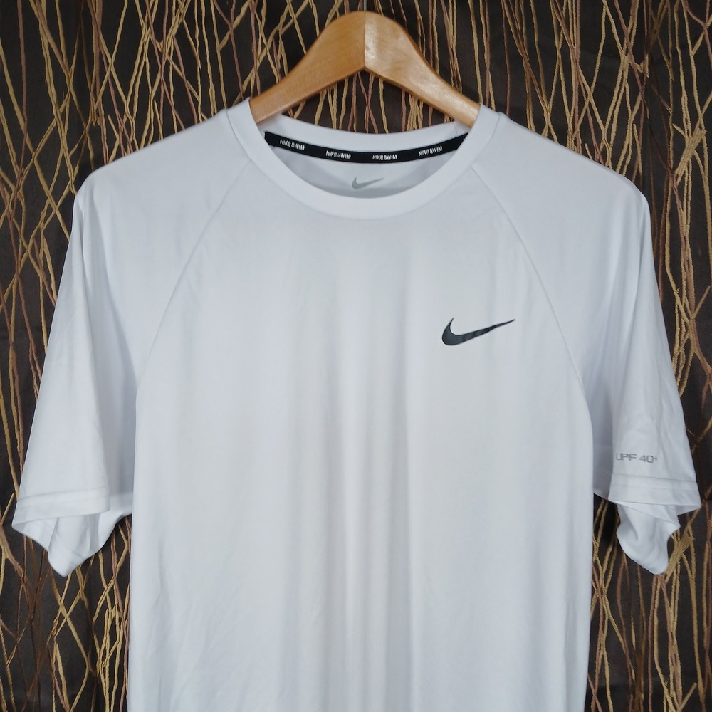 Nike Swim Rash Guard Shirt Mens Large White Dri-FIT UPF 40+ NESSA586